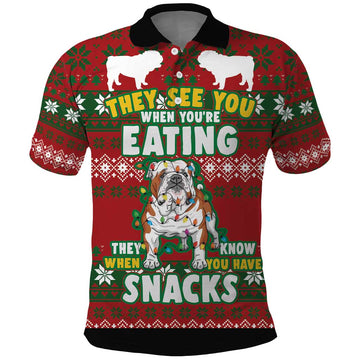 Bulldog Snacks Christmas Polo Shirt They Know You Have Snacks DT03