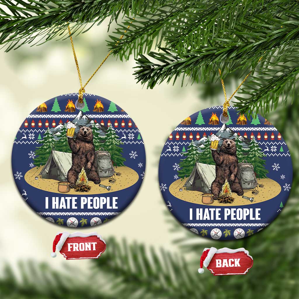Bear Christmas Ceramic Ornament Camping I Hate People DT03