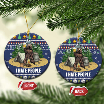 Bear Christmas Ceramic Ornament Camping I Hate People DT03