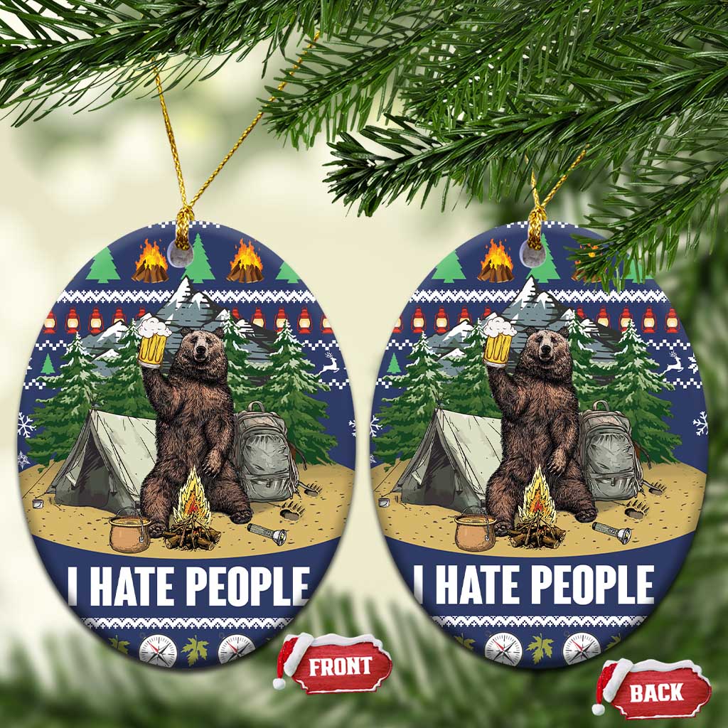Bear Christmas Ceramic Ornament Camping I Hate People DT03