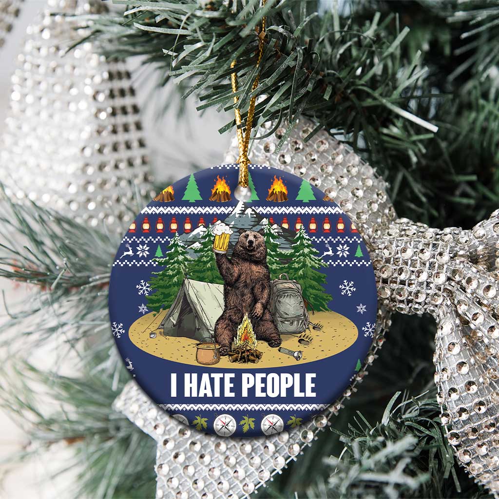Bear Christmas Ceramic Ornament Camping I Hate People DT03