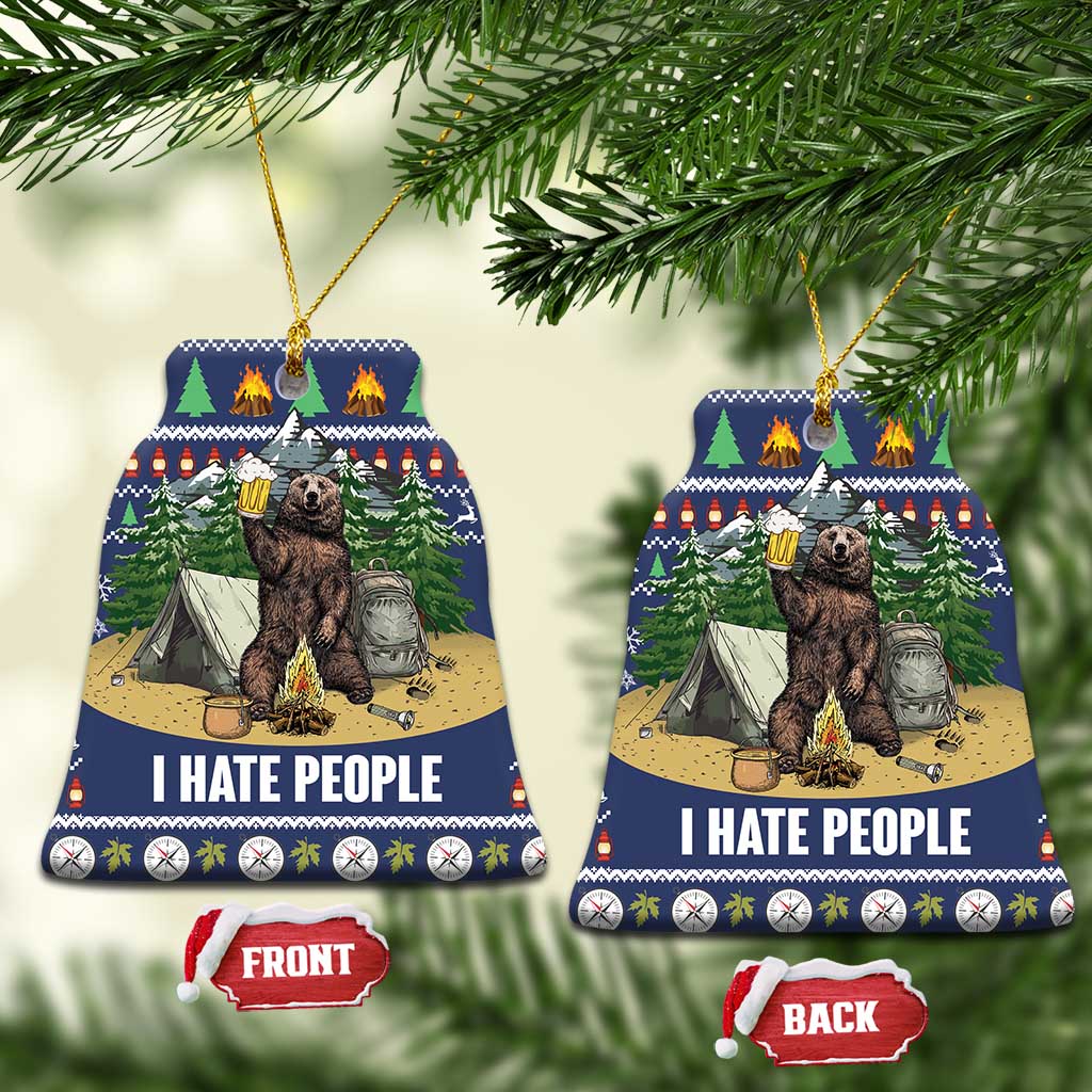 Bear Christmas Ceramic Ornament Camping I Hate People DT03