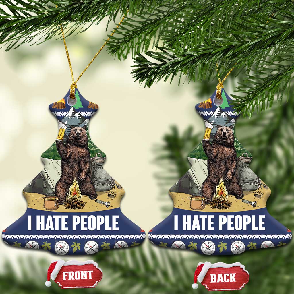 Bear Christmas Ceramic Ornament Camping I Hate People DT03