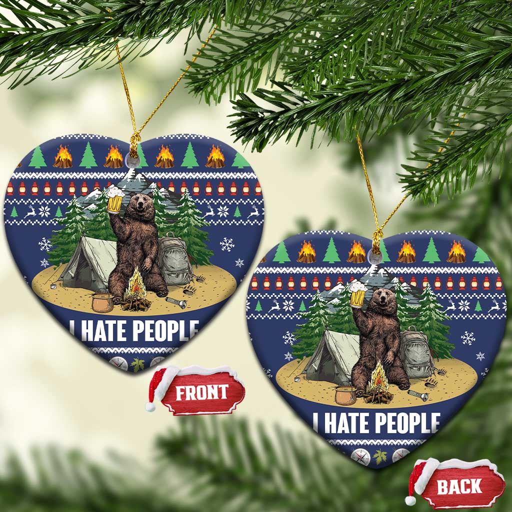 Bear Christmas Ceramic Ornament Camping I Hate People DT03