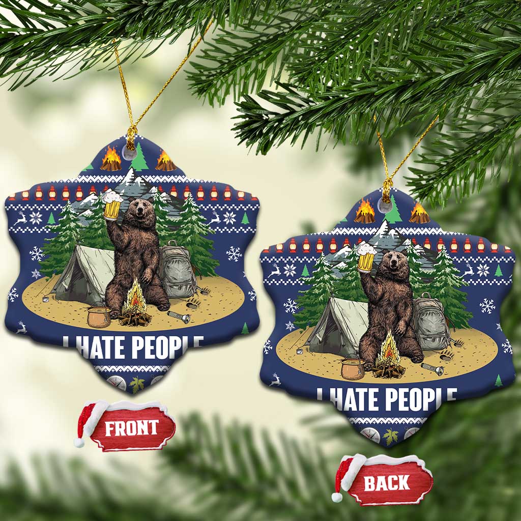 Bear Christmas Ceramic Ornament Camping I Hate People DT03