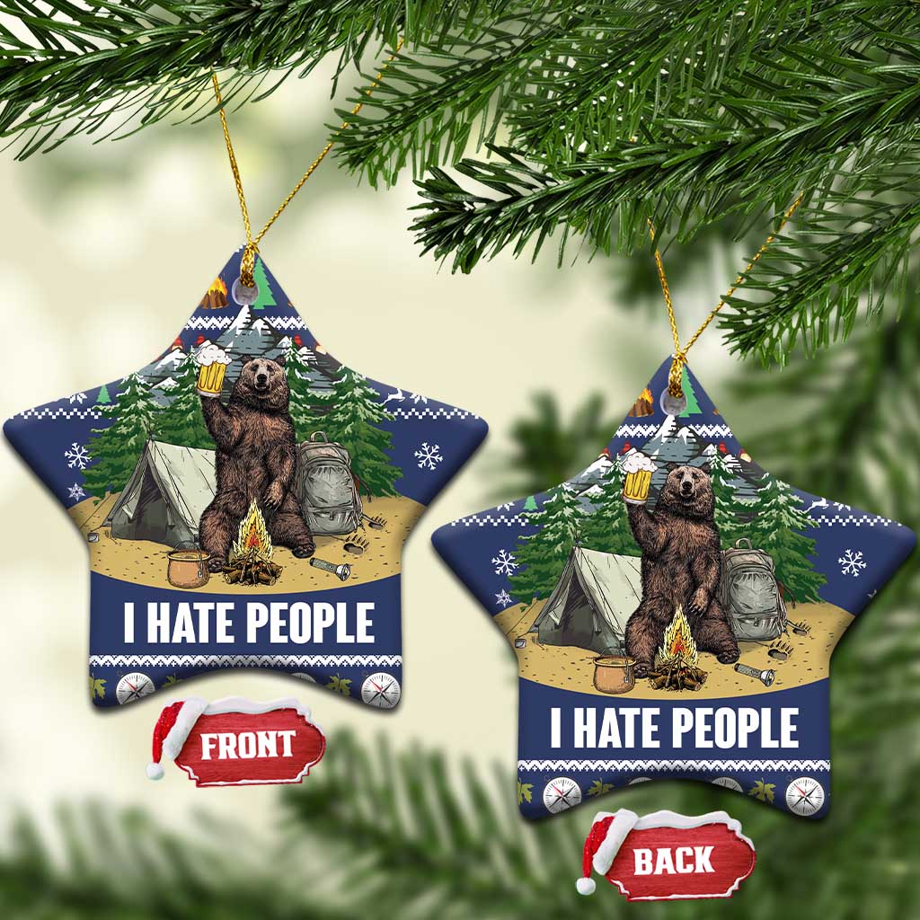 Bear Christmas Ceramic Ornament Camping I Hate People DT03