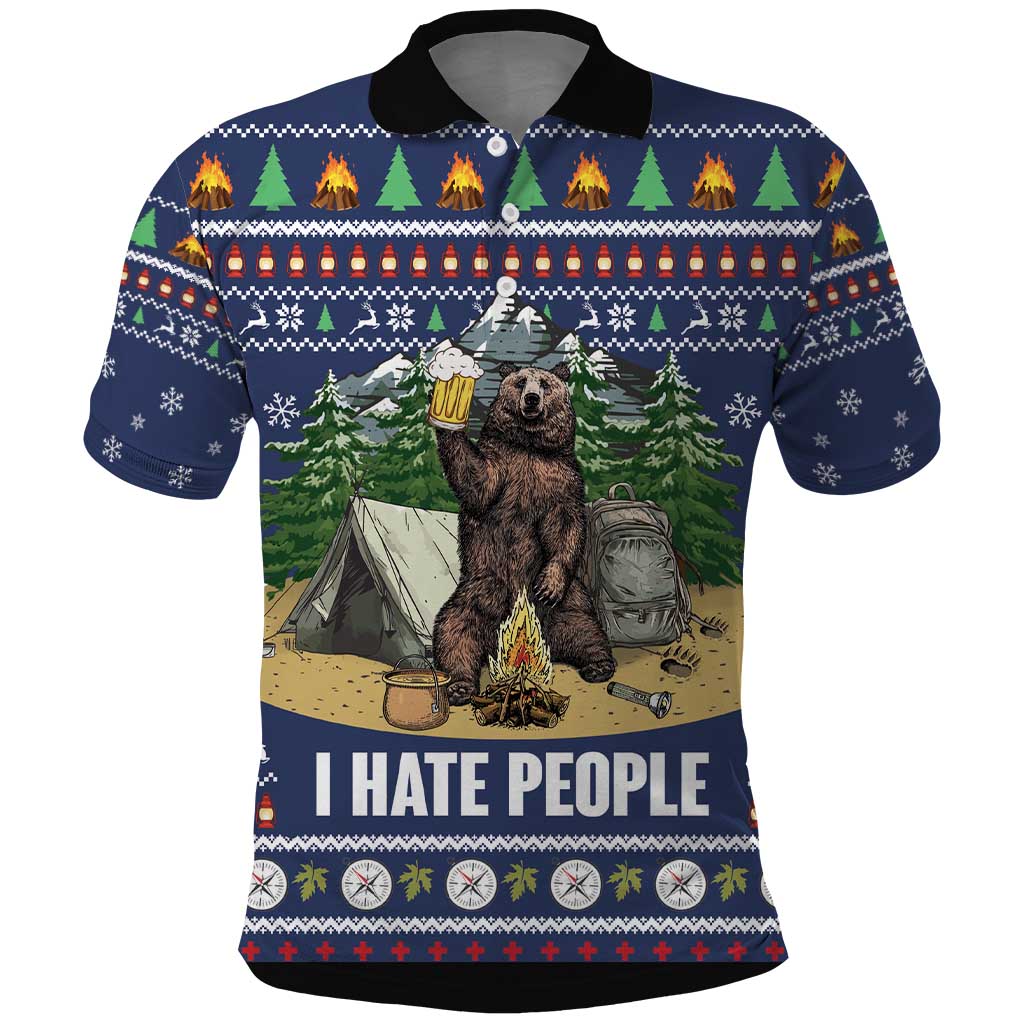 Bear Christmas Polo Shirt Camping I Hate People DT03