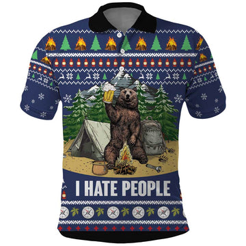 Bear Christmas Polo Shirt Camping I Hate People DT03