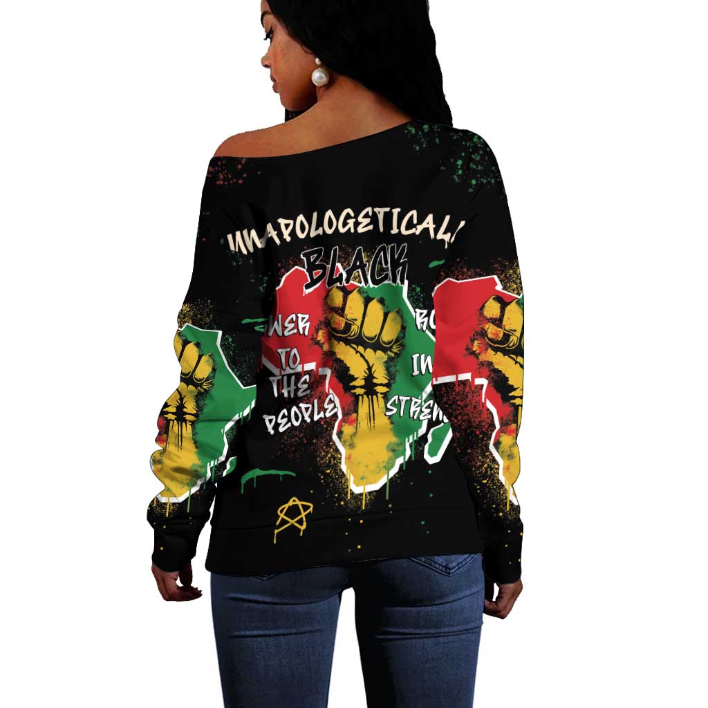 African Black Power Off Shoulder Sweater Unapologetically Black Raised Fist DT03