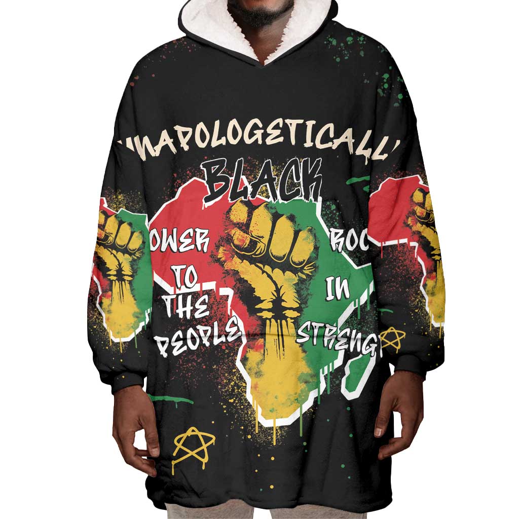African Black Power Wearable Blanket Hoodie Unapologetically Black Raised Fist DT03