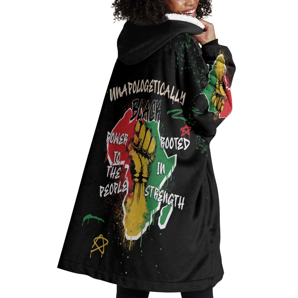 African Black Power Wearable Blanket Hoodie Unapologetically Black Raised Fist DT03