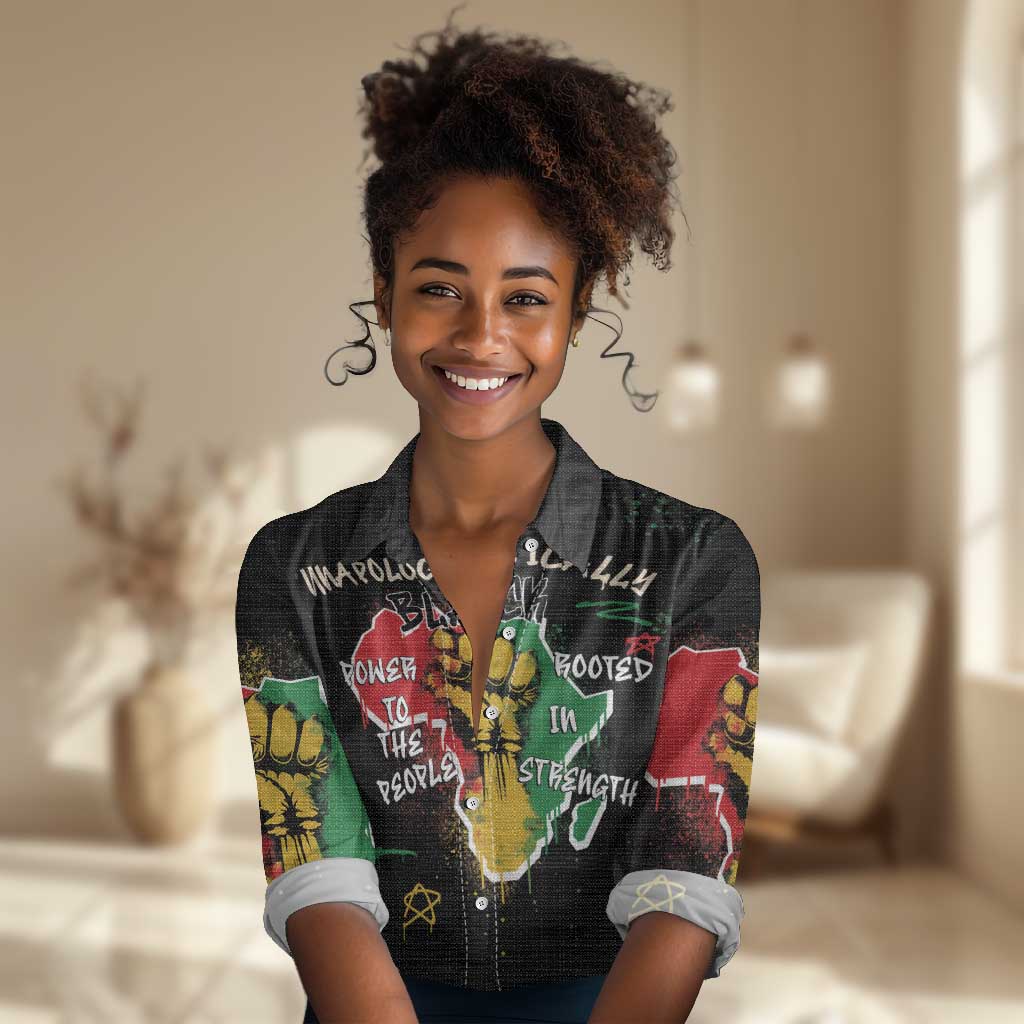 African Black Power Women Casual Shirt Unapologetically Black Raised Fist DT03