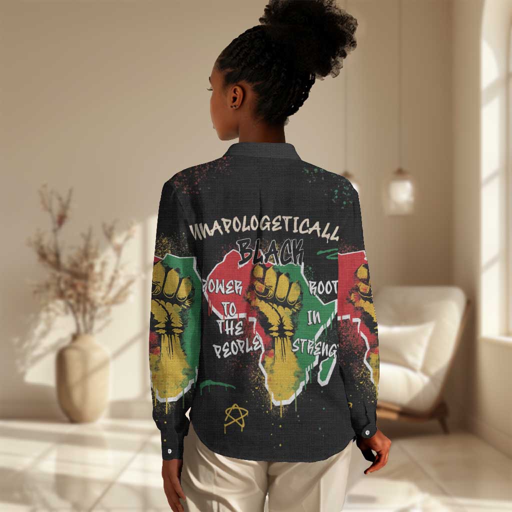 African Black Power Women Casual Shirt Unapologetically Black Raised Fist DT03