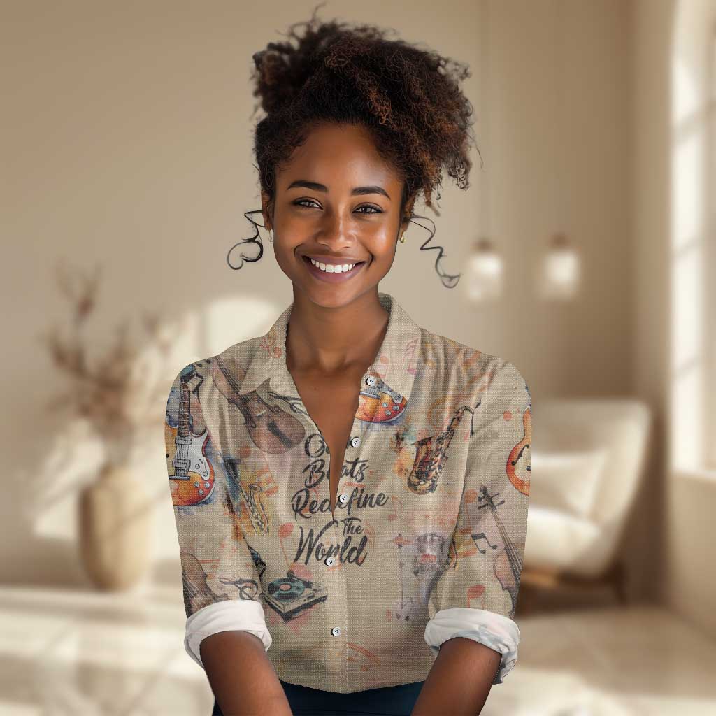 Our Beats Redefine The World African Women Casual Shirt Afro Music DT03