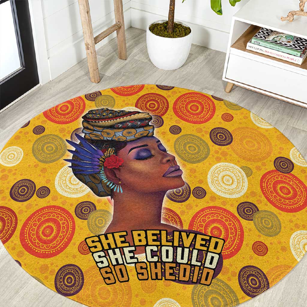 African Women Round Carpet She Believed She Could So She Did DT03