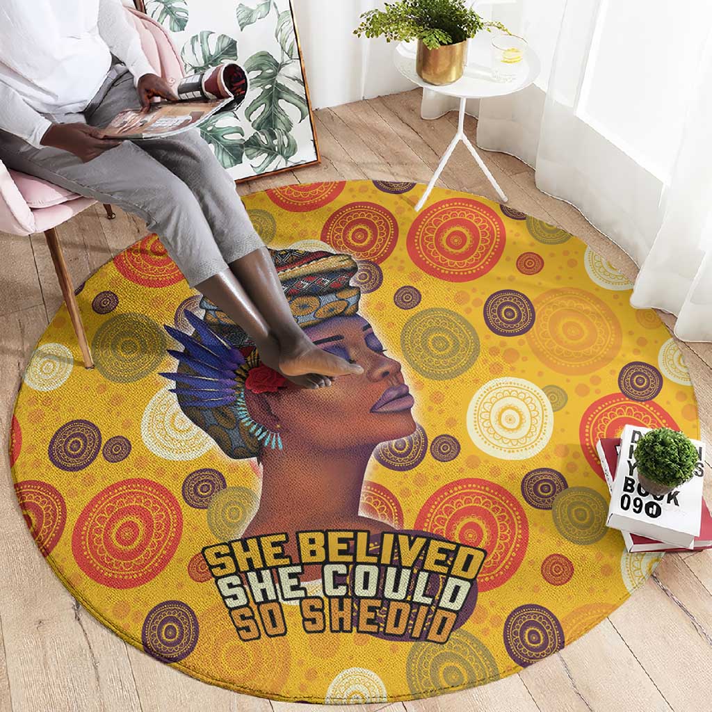 African Women Round Carpet She Believed She Could So She Did DT03
