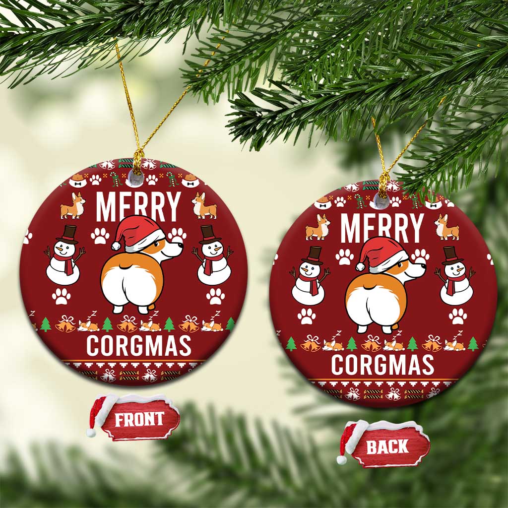 Funny Corgi Dog Ceramic Ornament Merry CORGMAS Christmas DT03