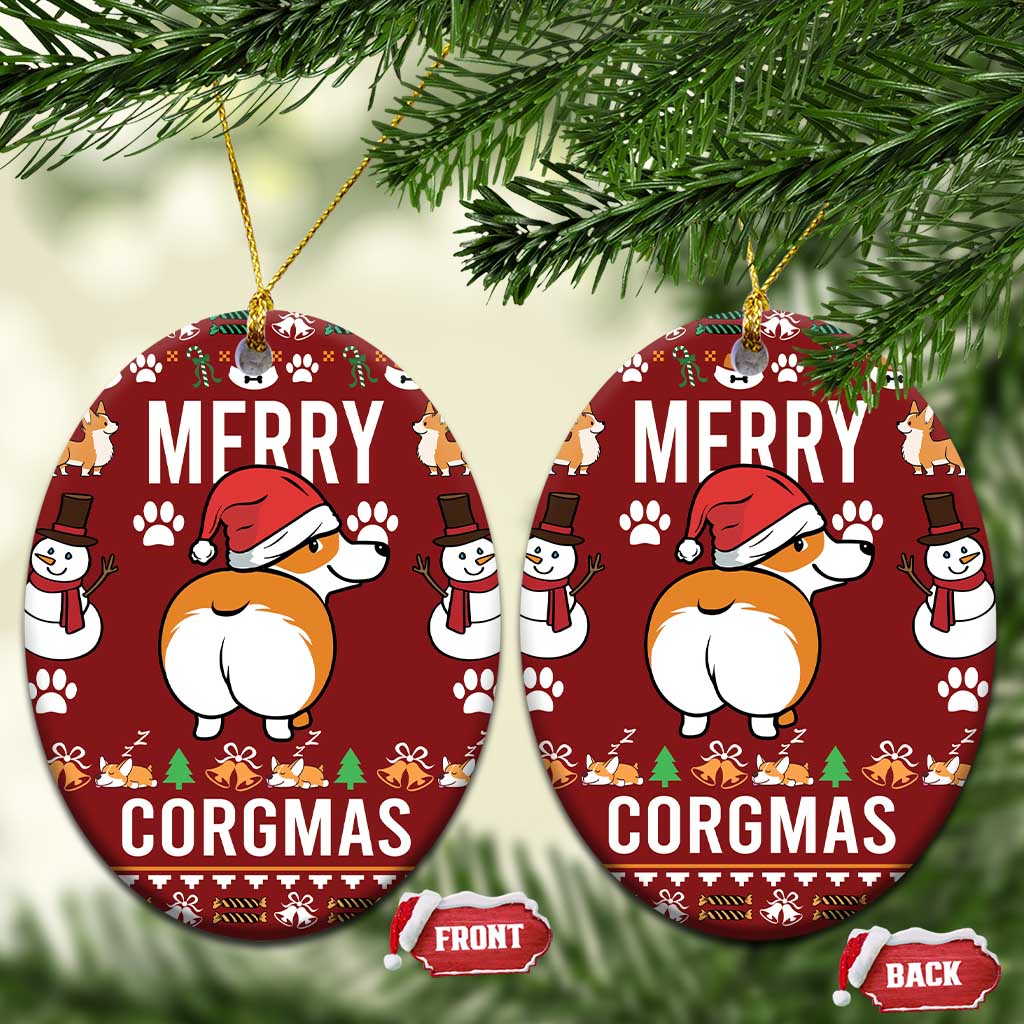 Funny Corgi Dog Ceramic Ornament Merry CORGMAS Christmas DT03