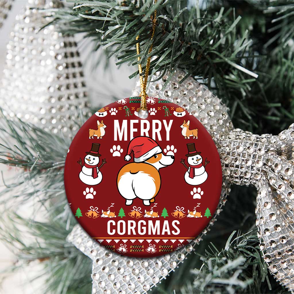Funny Corgi Dog Ceramic Ornament Merry CORGMAS Christmas DT03