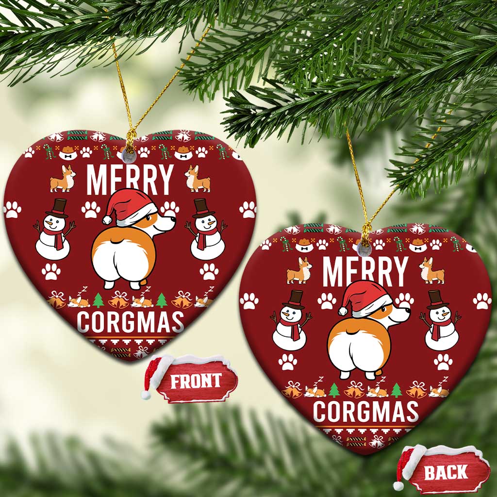 Funny Corgi Dog Ceramic Ornament Merry CORGMAS Christmas DT03