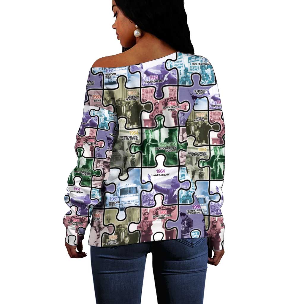 African American Off Shoulder Sweater The Civil Rights Journey in Puzzle DT03