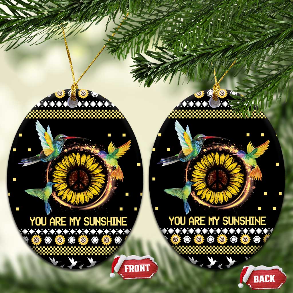Hummingbird Sunflower Christmas Ceramic Ornament You Are My Sunshine DT03