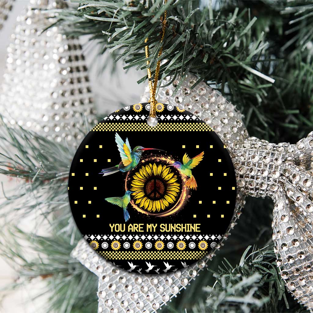 Hummingbird Sunflower Christmas Ceramic Ornament You Are My Sunshine DT03