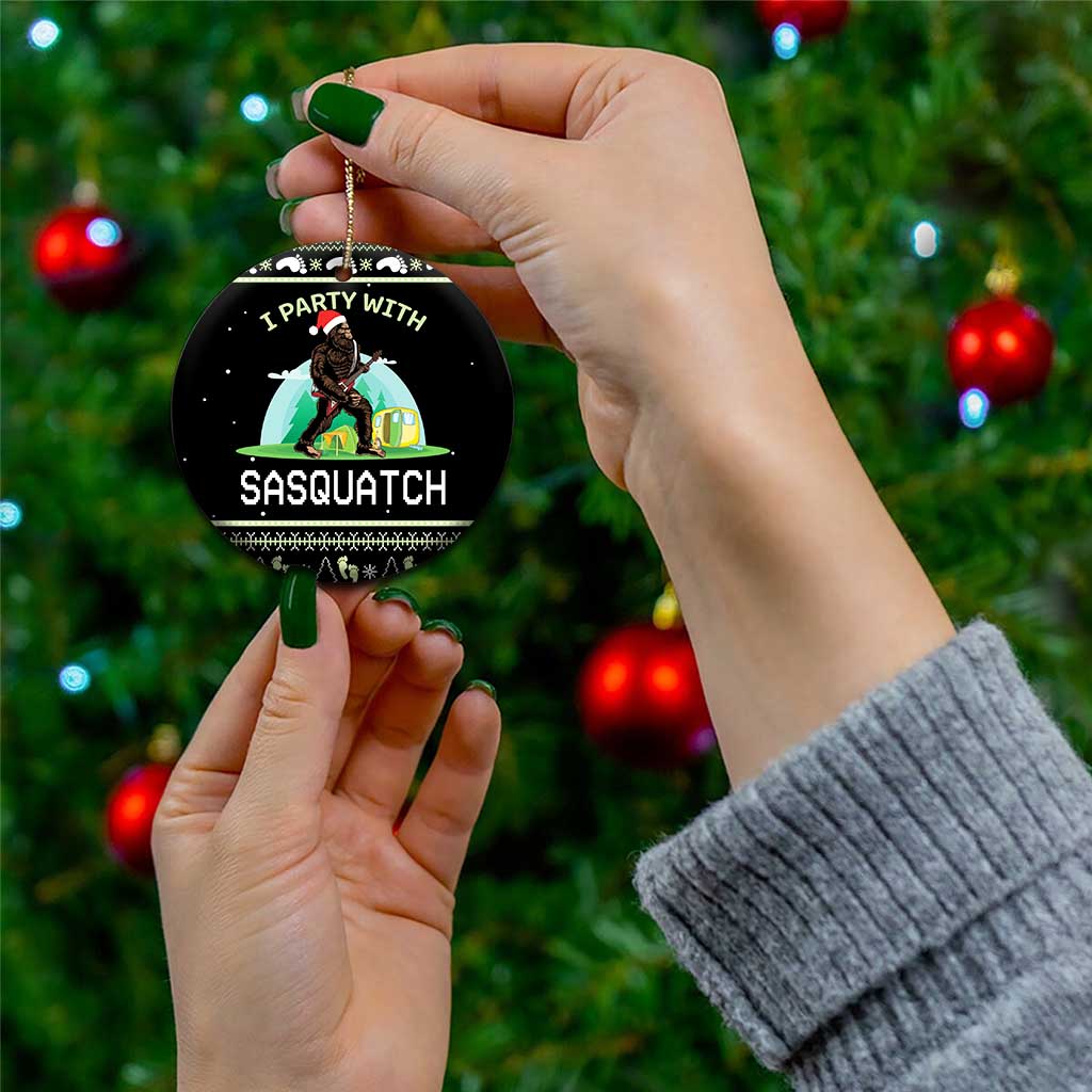 Christmas Im Party With Sasquatch Camping Ceramic Ornament DT03