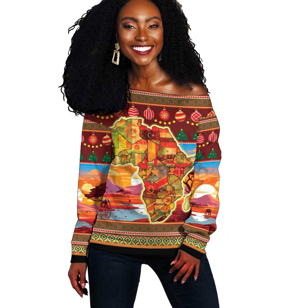 African Christmas Off Shoulder Sweater Afro Heritage and Celebrated DT03