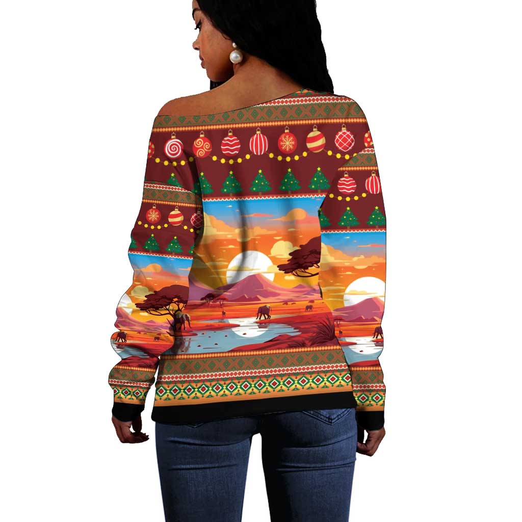 African Christmas Off Shoulder Sweater Afro Heritage and Celebrated DT03