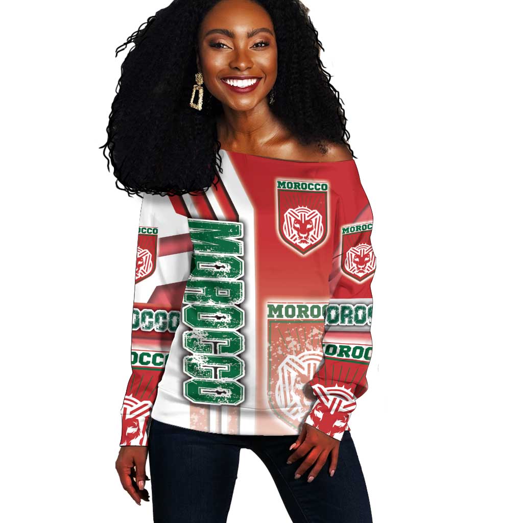 Morocco Soccer Off Shoulder Sweater Atlas Lions Football - Road To Champion DT03