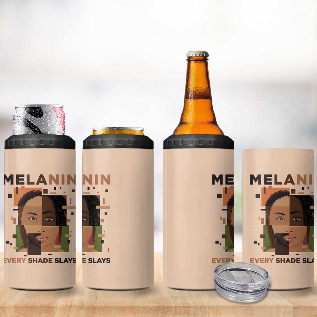 Melanin Every Shade Slays 4 in 1 Can Cooler Tumbler Afro Women DT03