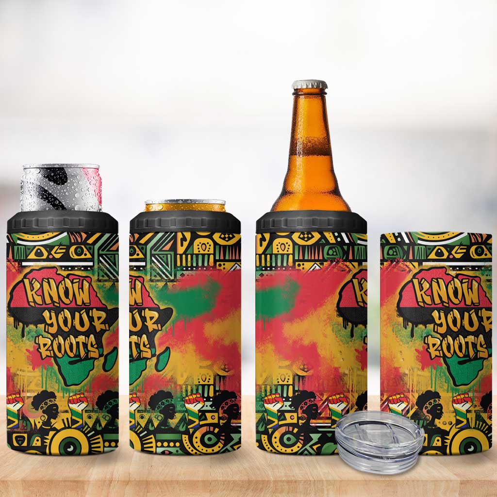 Africa Map Graffiti 4 in 1 Can Cooler Tumbler Know You Roots Art Style DT03