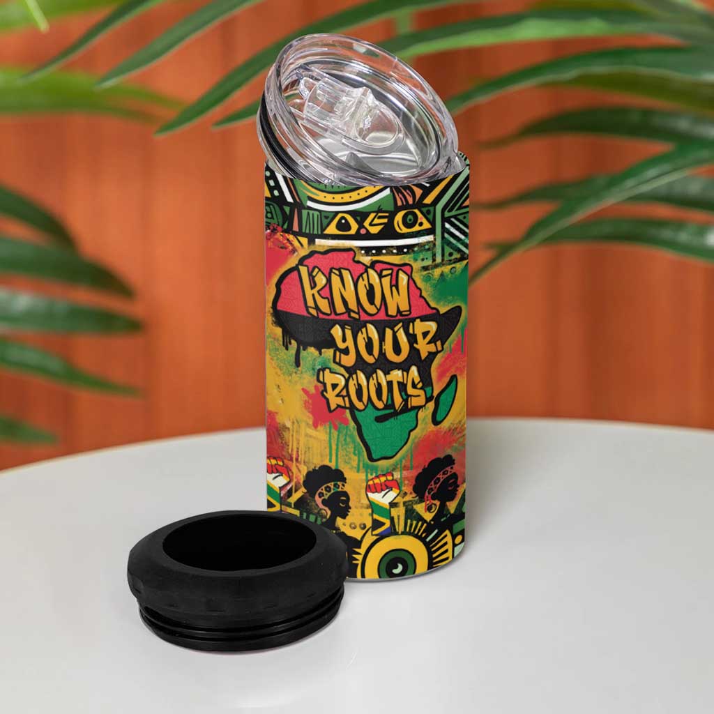 Africa Map Graffiti 4 in 1 Can Cooler Tumbler Know You Roots Art Style DT03