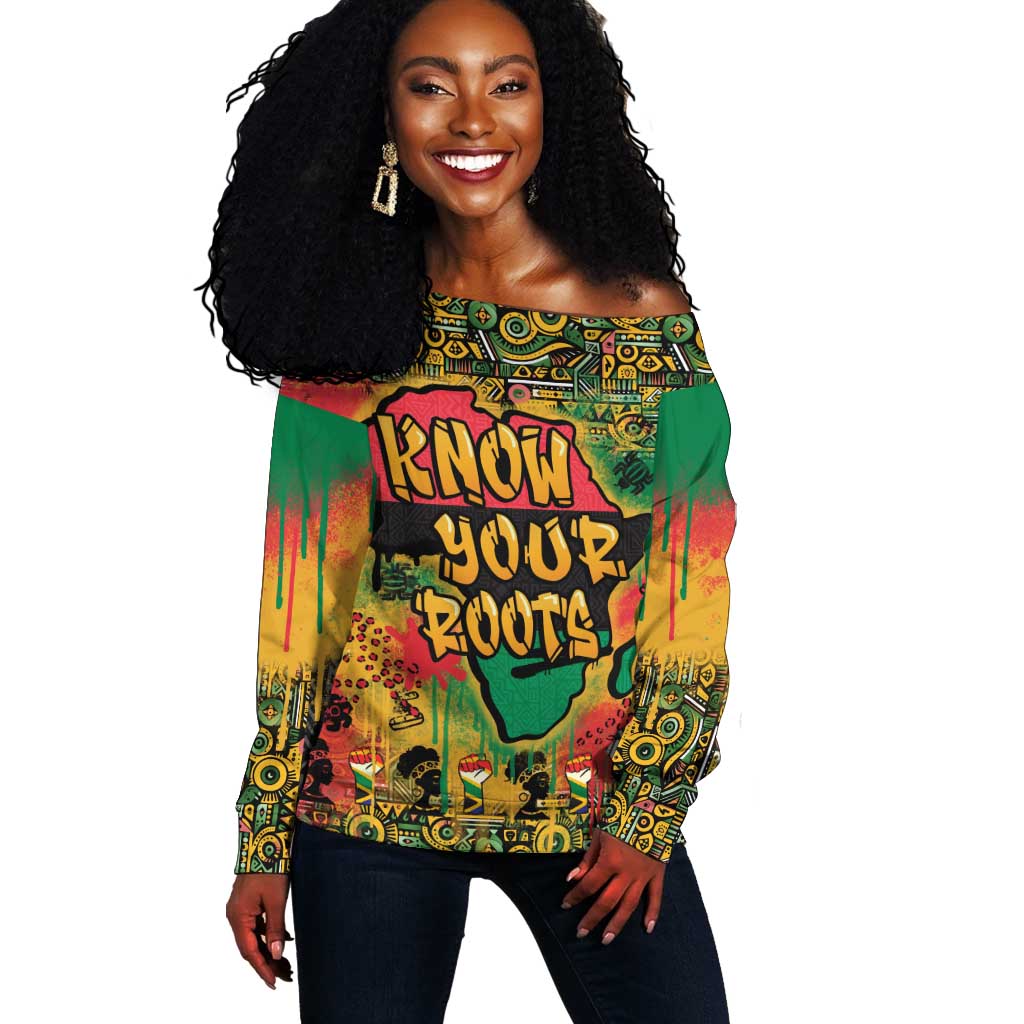 Africa Map Graffiti Off Shoulder Sweater Know You Roots Art Style DT03