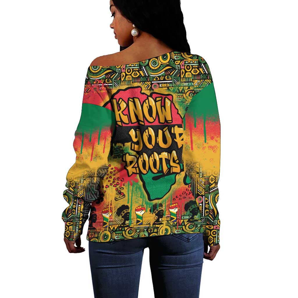 Africa Map Graffiti Off Shoulder Sweater Know You Roots Art Style DT03