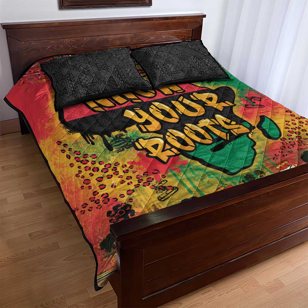 Africa Map Graffiti Quilt Bed Set Know You Roots Art Style DT03