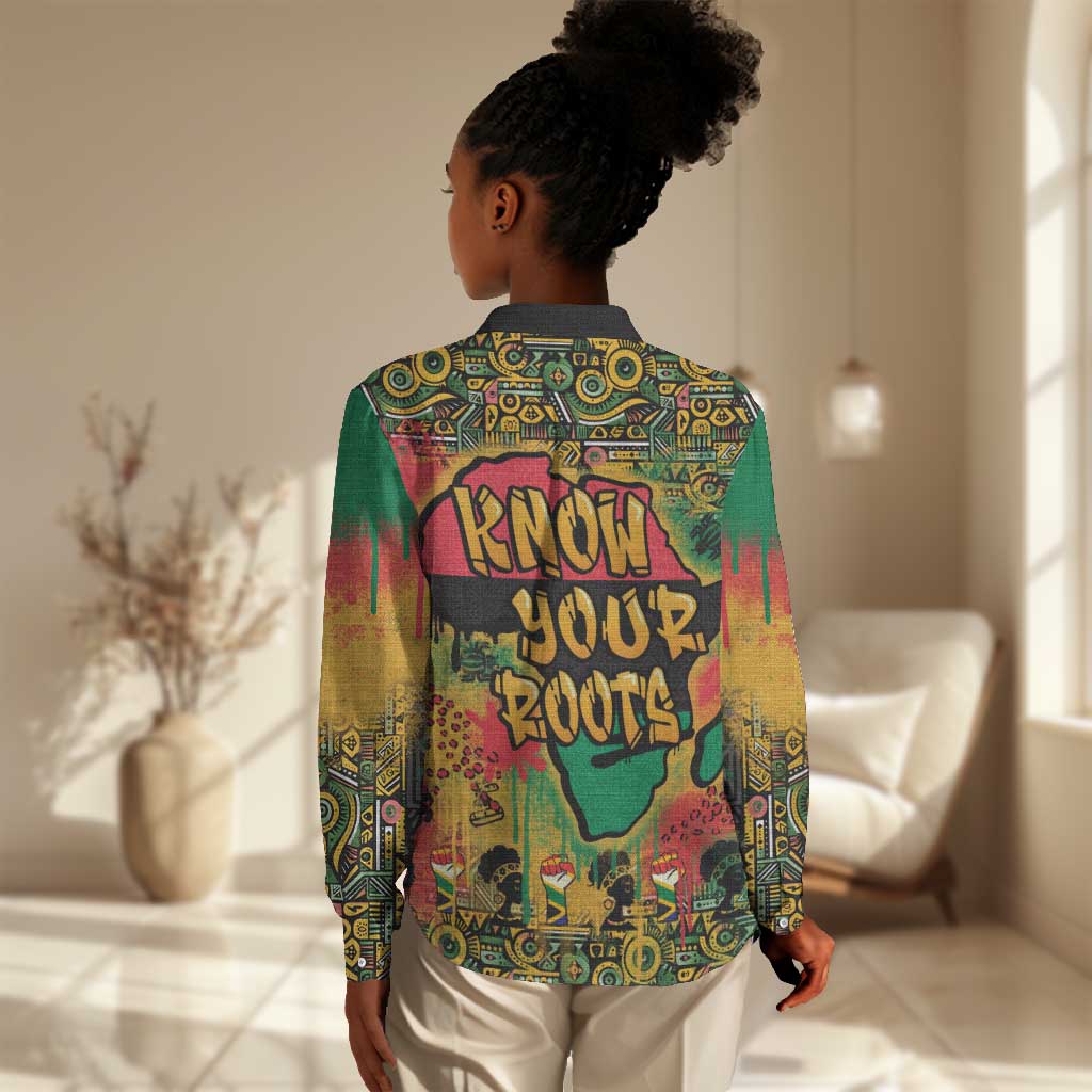 Africa Map Graffiti Women Casual Shirt Know You Roots Art Style DT03