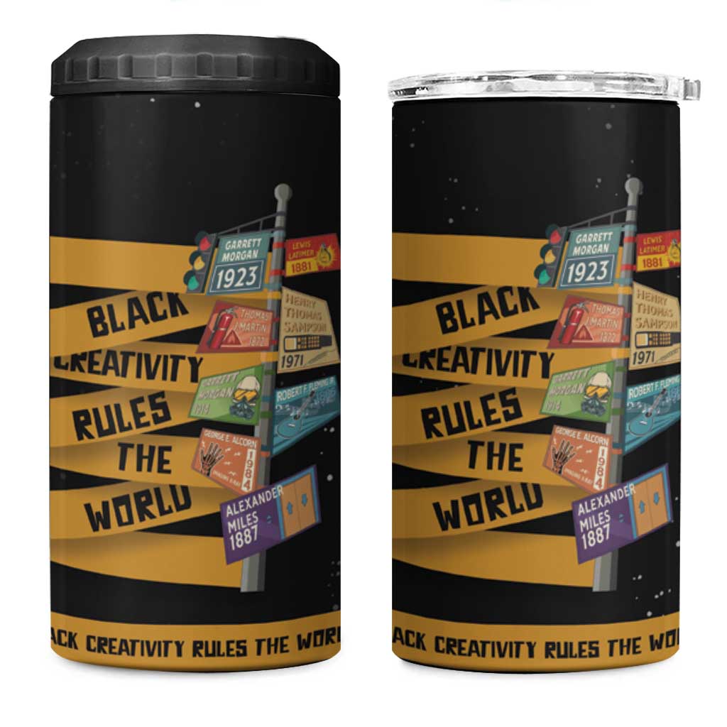 African Creativity 4 in 1 Can Cooler Tumbler Black Creativity Rules The World DT03