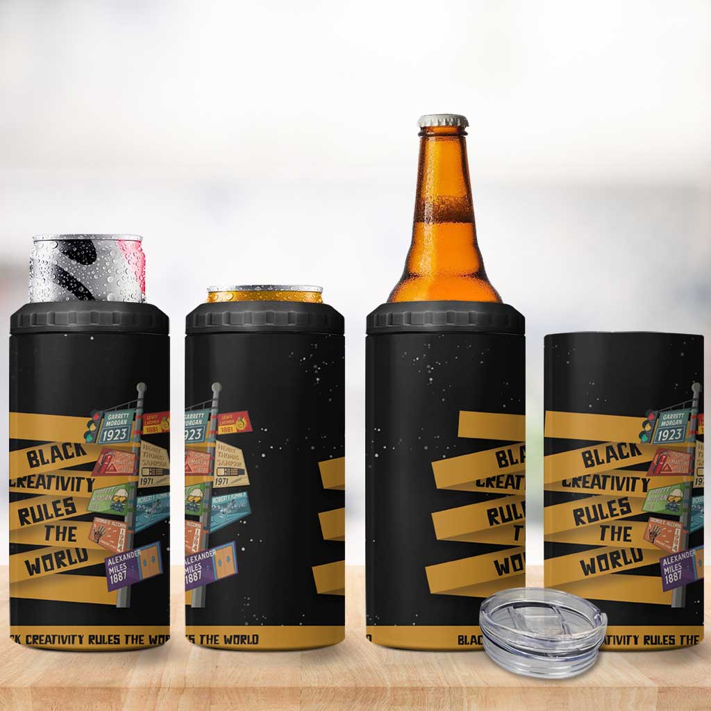 African Creativity 4 in 1 Can Cooler Tumbler Black Creativity Rules The World DT03