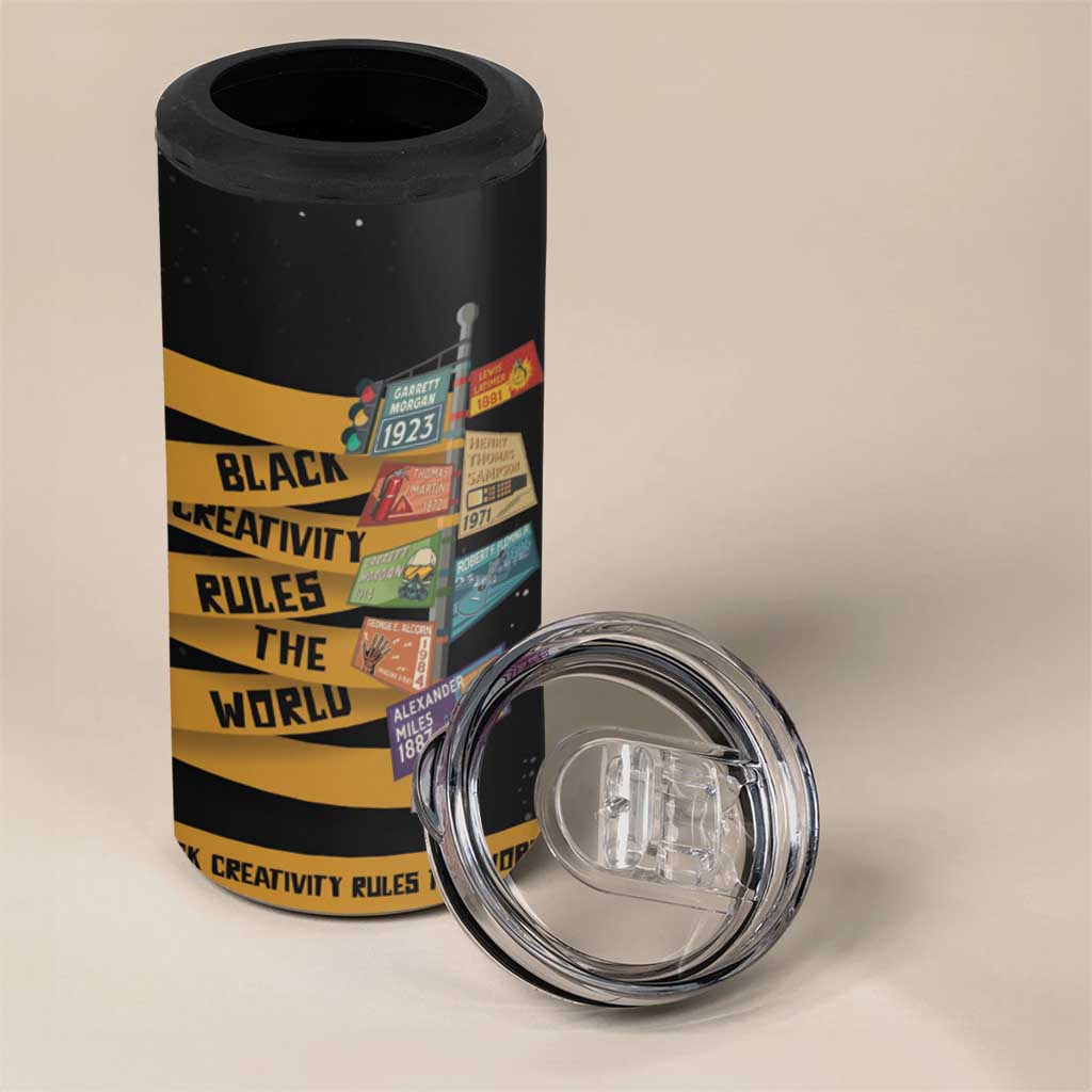 African Creativity 4 in 1 Can Cooler Tumbler Black Creativity Rules The World DT03