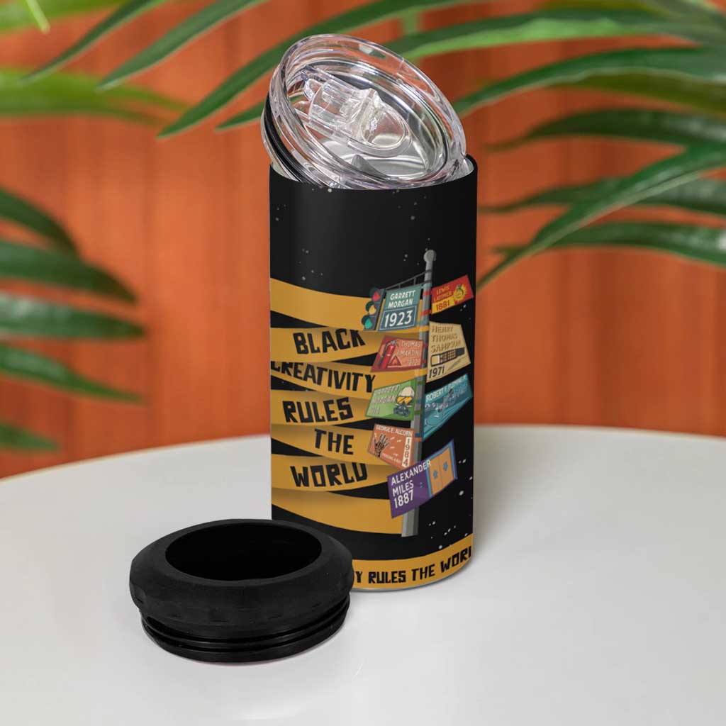 African Creativity 4 in 1 Can Cooler Tumbler Black Creativity Rules The World DT03
