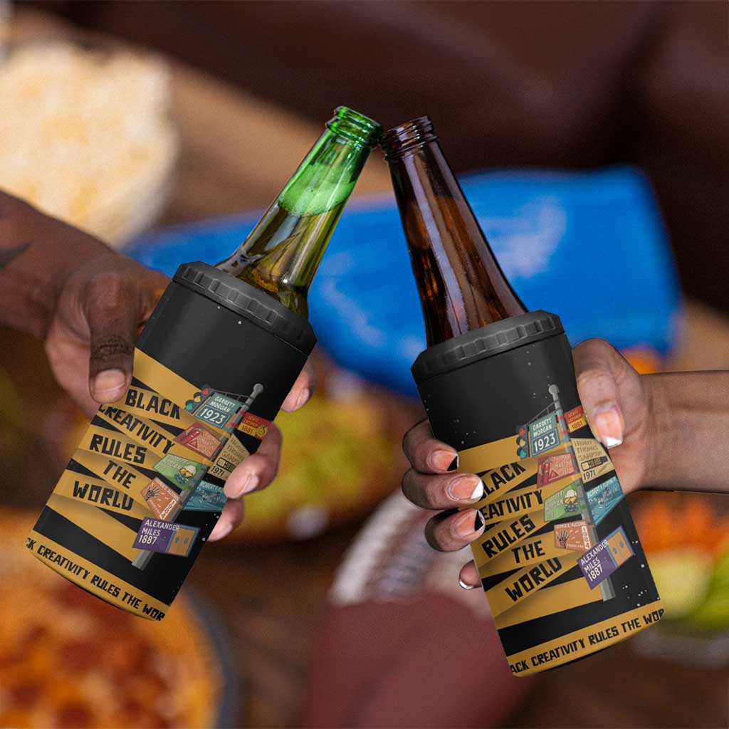 African Creativity 4 in 1 Can Cooler Tumbler Black Creativity Rules The World DT03