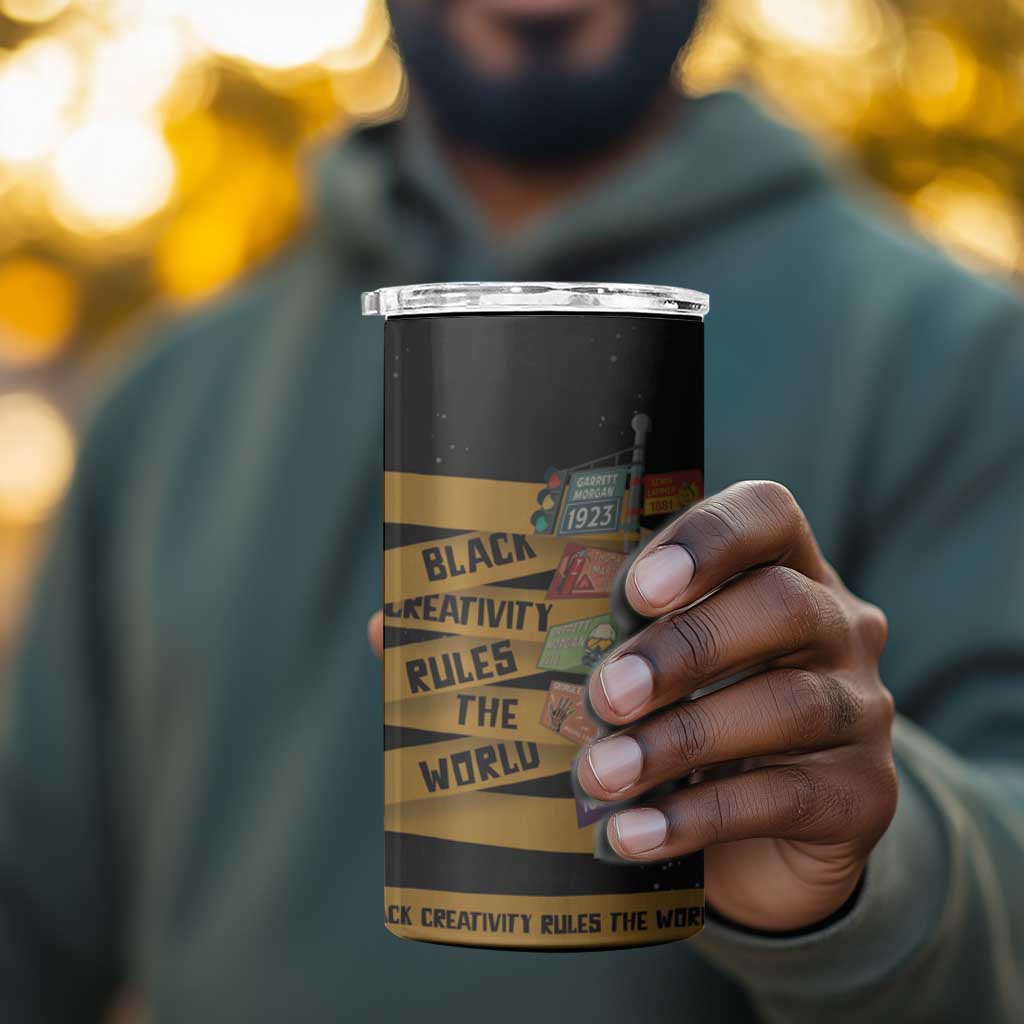 African Creativity 4 in 1 Can Cooler Tumbler Black Creativity Rules The World DT03