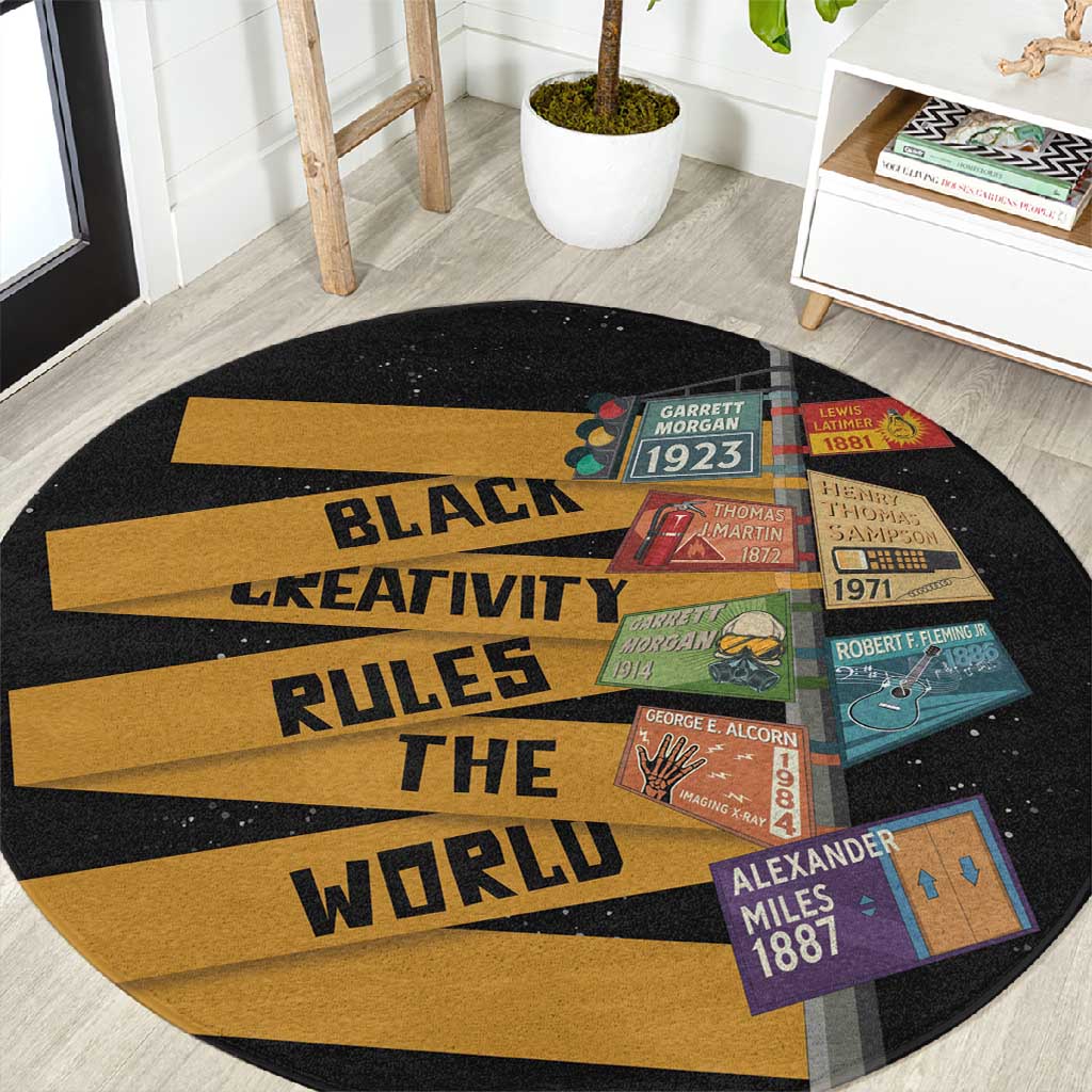 African Creativity Round Carpet Black Creativity Rules The World DT03