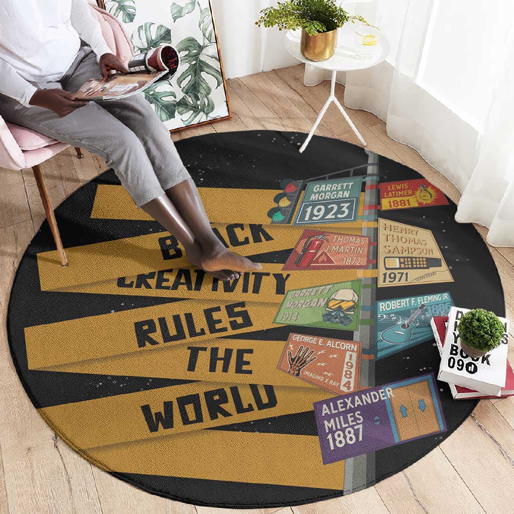 African Creativity Round Carpet Black Creativity Rules The World DT03