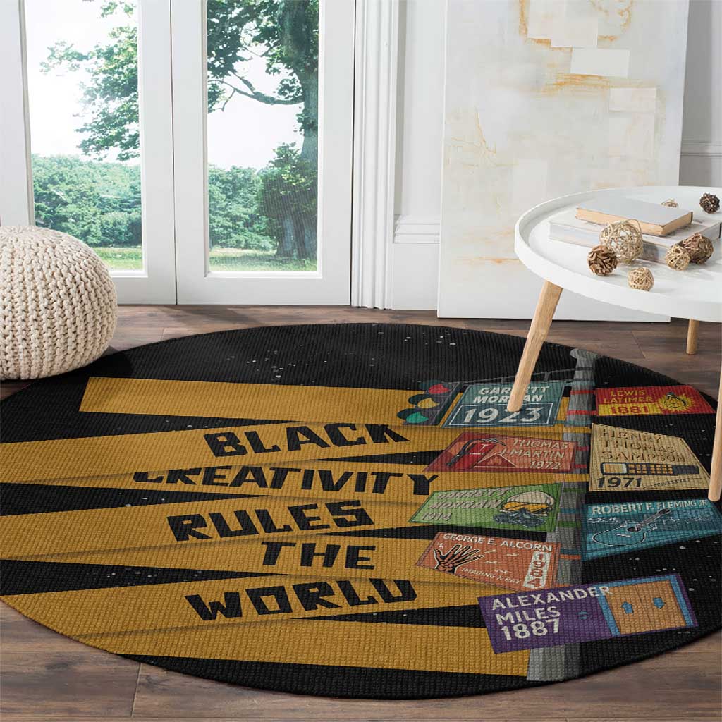 African Creativity Round Carpet Black Creativity Rules The World DT03