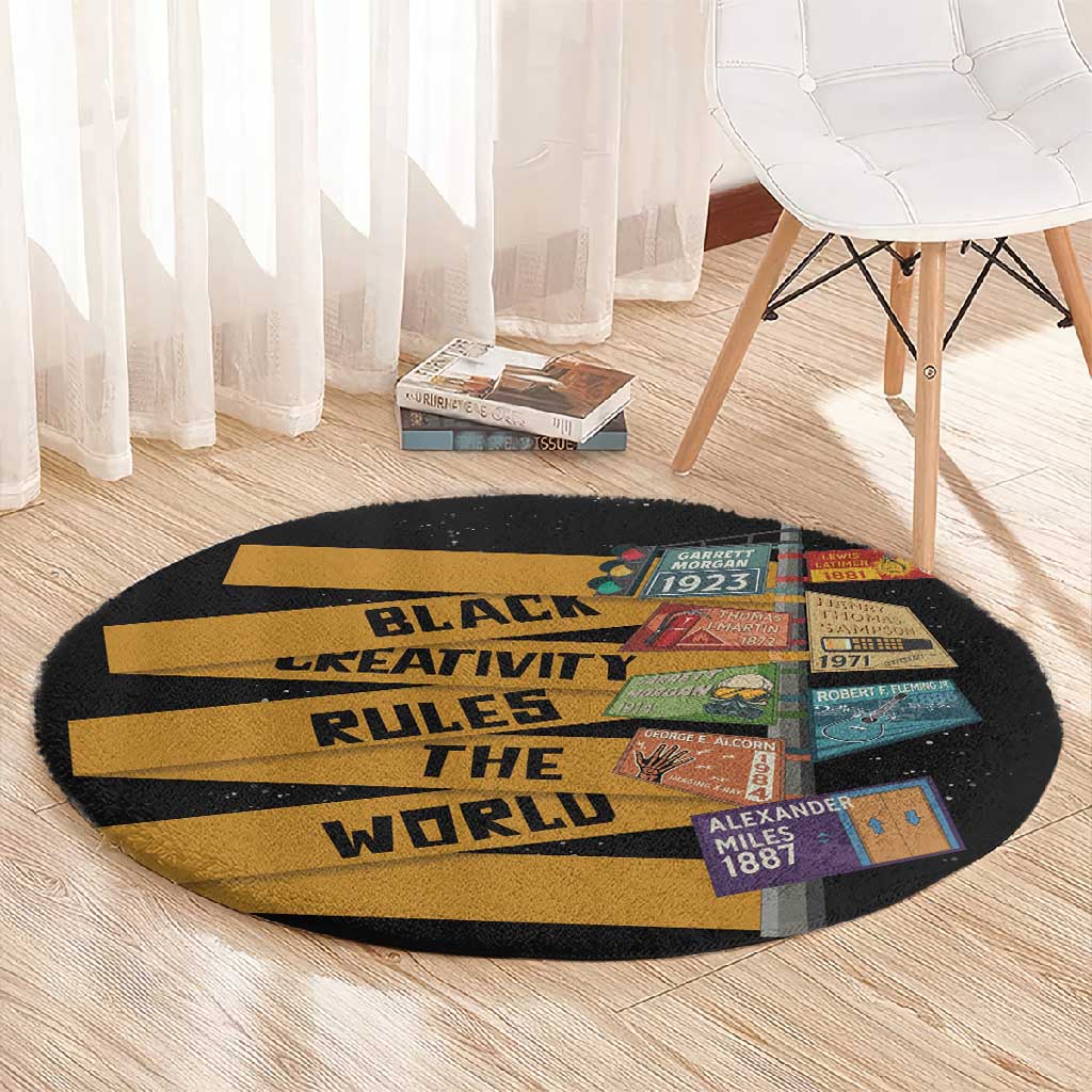 African Creativity Round Carpet Black Creativity Rules The World DT03