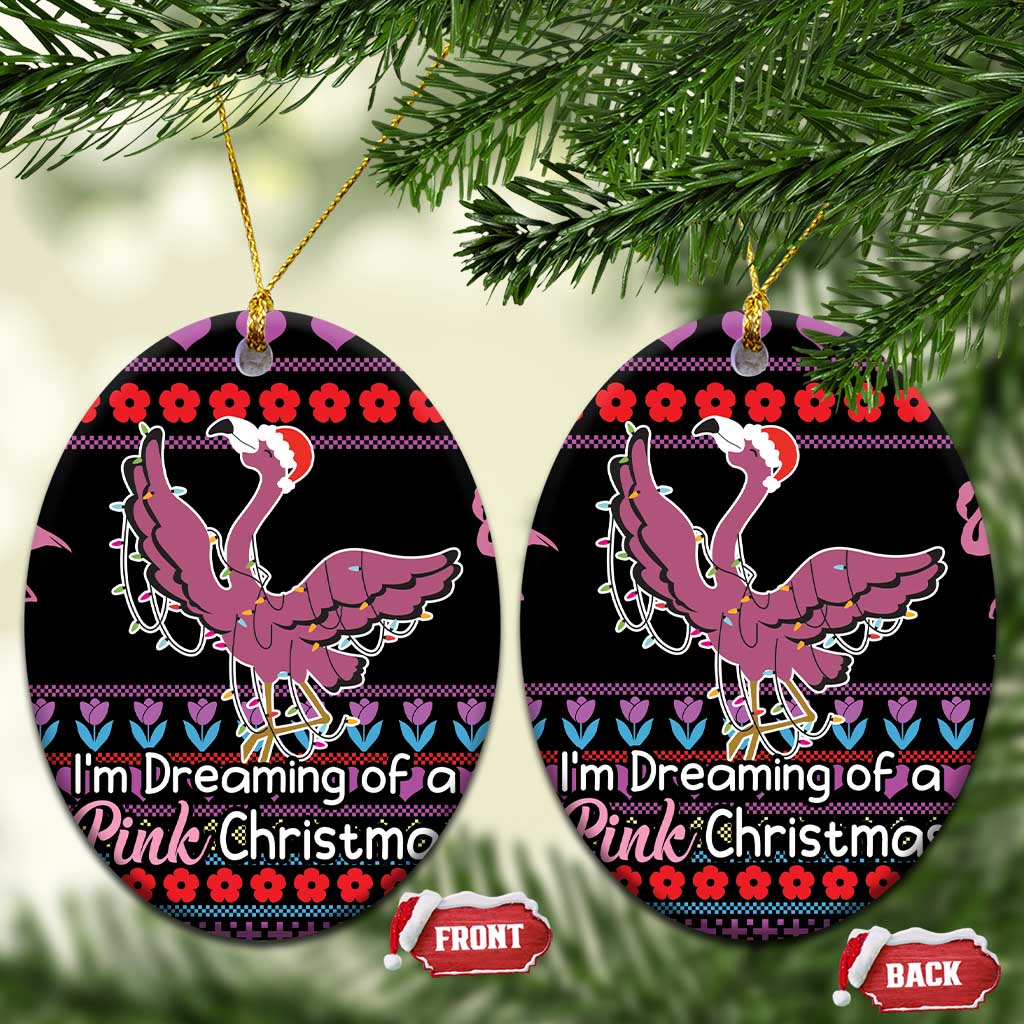Flamingo Im Dreaming Of A Pink Christmas Ceramic Ornament DT03