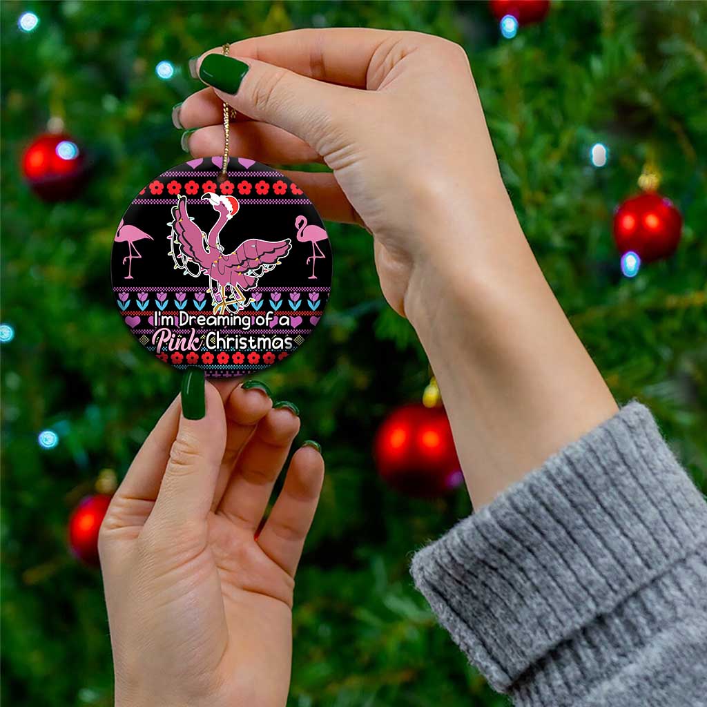 Flamingo Im Dreaming Of A Pink Christmas Ceramic Ornament DT03